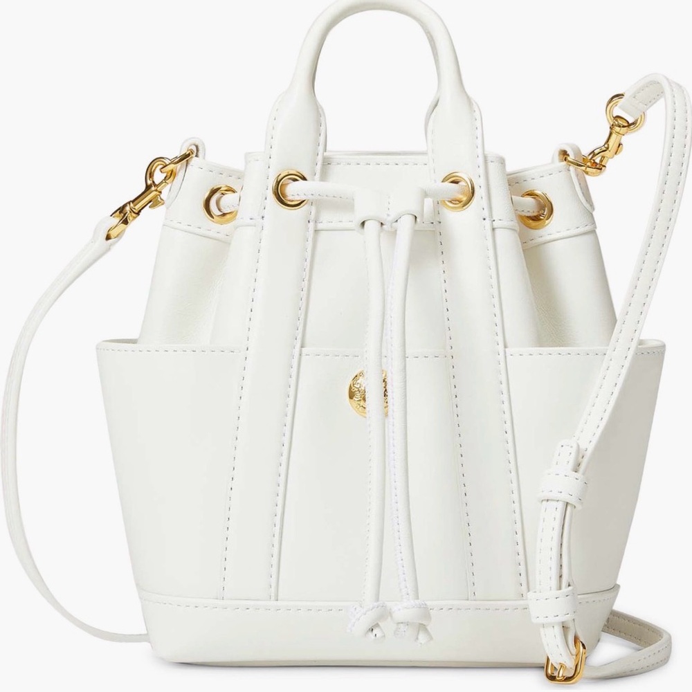 Veronica Beard White Drawstring Bucket Crossbody … - image 1